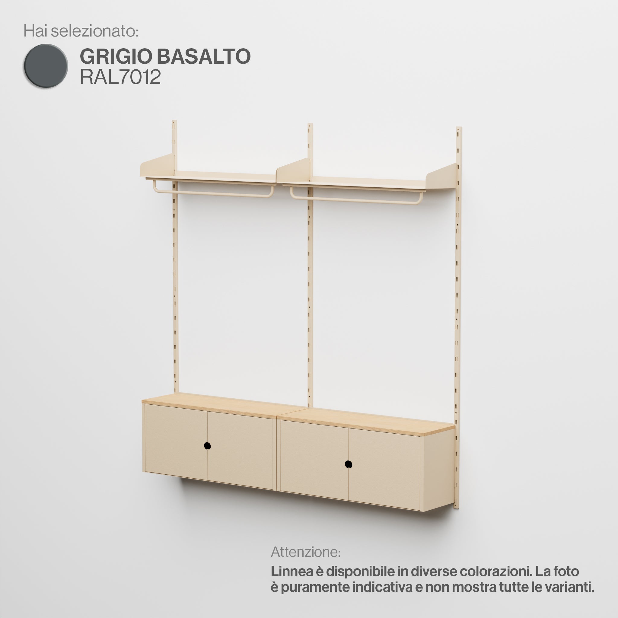 Linnea - Modular Wall System with Coat Rail and Storage Modules, Double Span (90 cm wide) - Basalt Grey