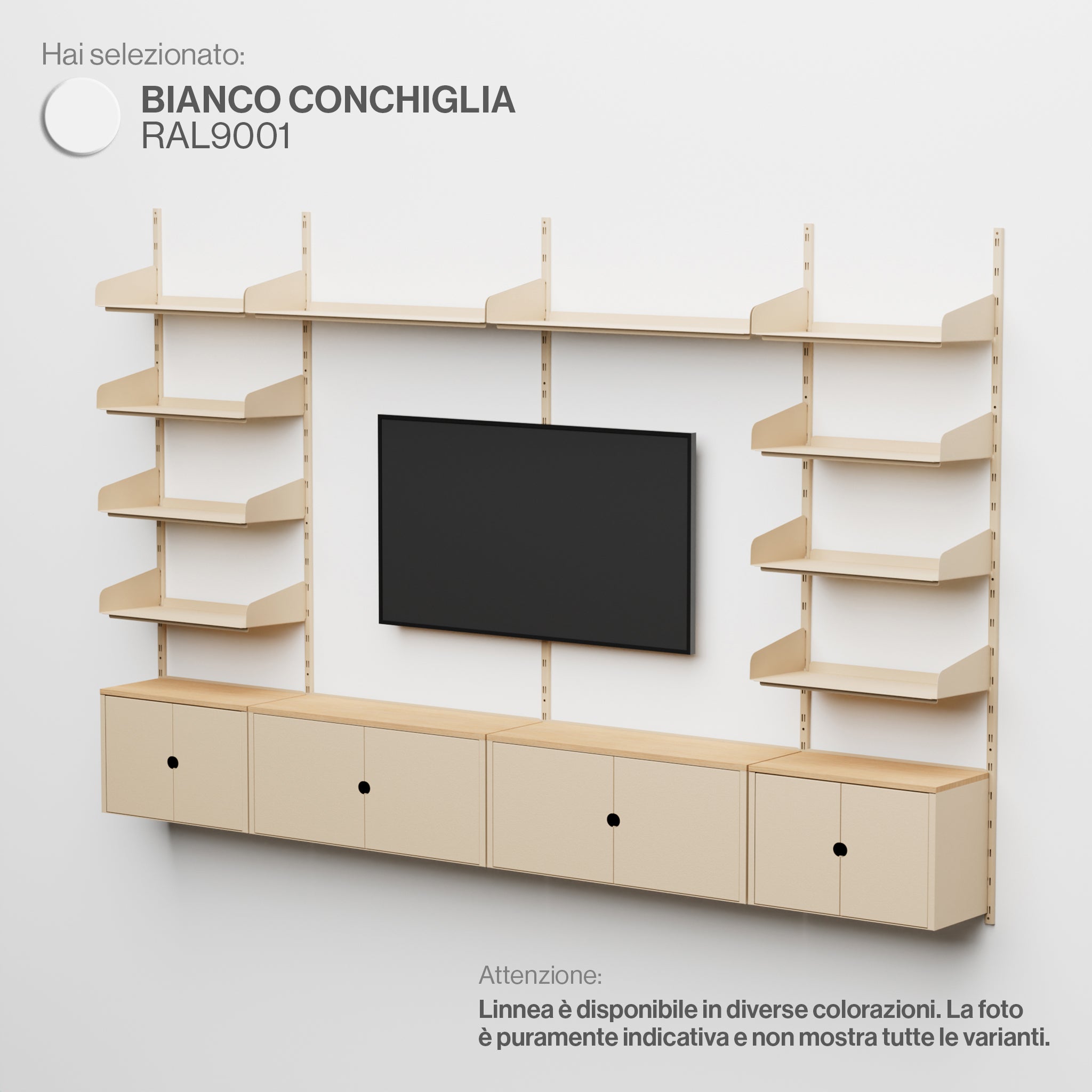 Linnea - Sistema Parete Attrezzata con Supporto TV - Bianco Conchiglia