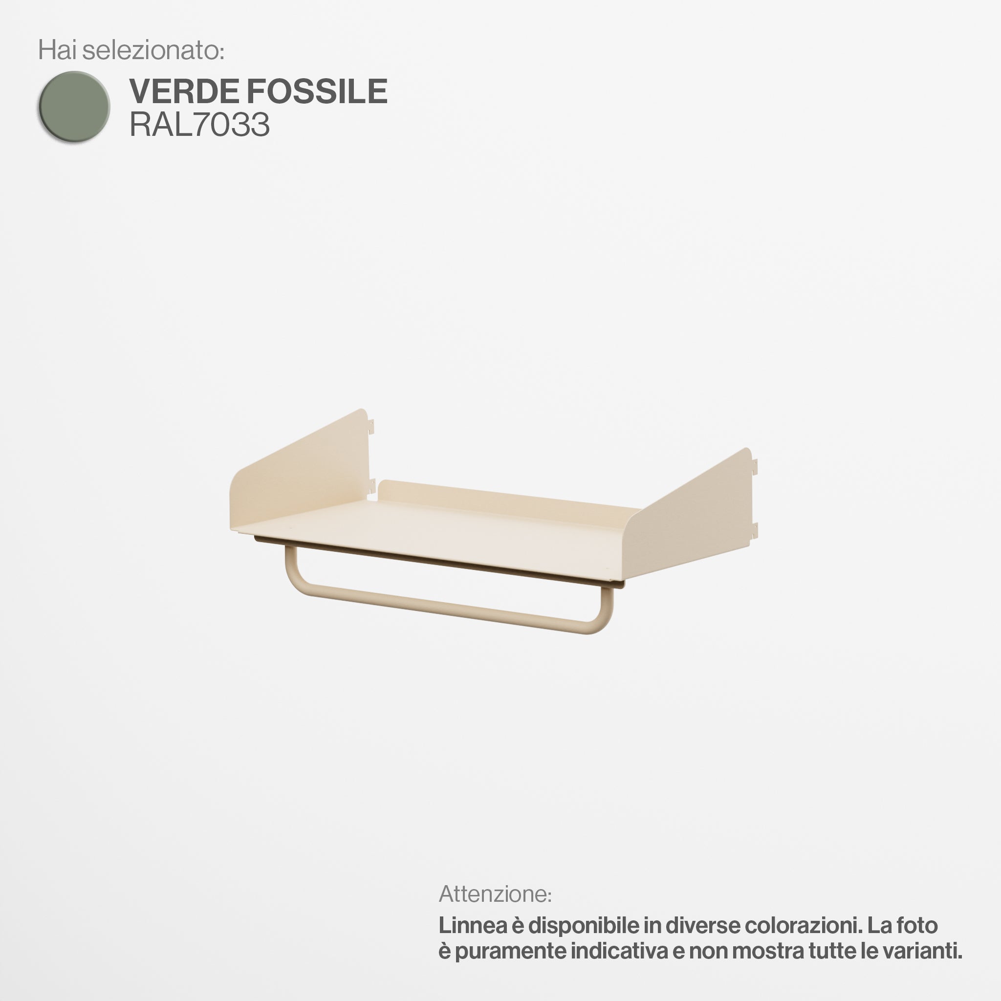 Linnea - Mensola con Barra Appendiabiti - Larghezza 60 cm, Profondità 29 cm - Verde Fossile