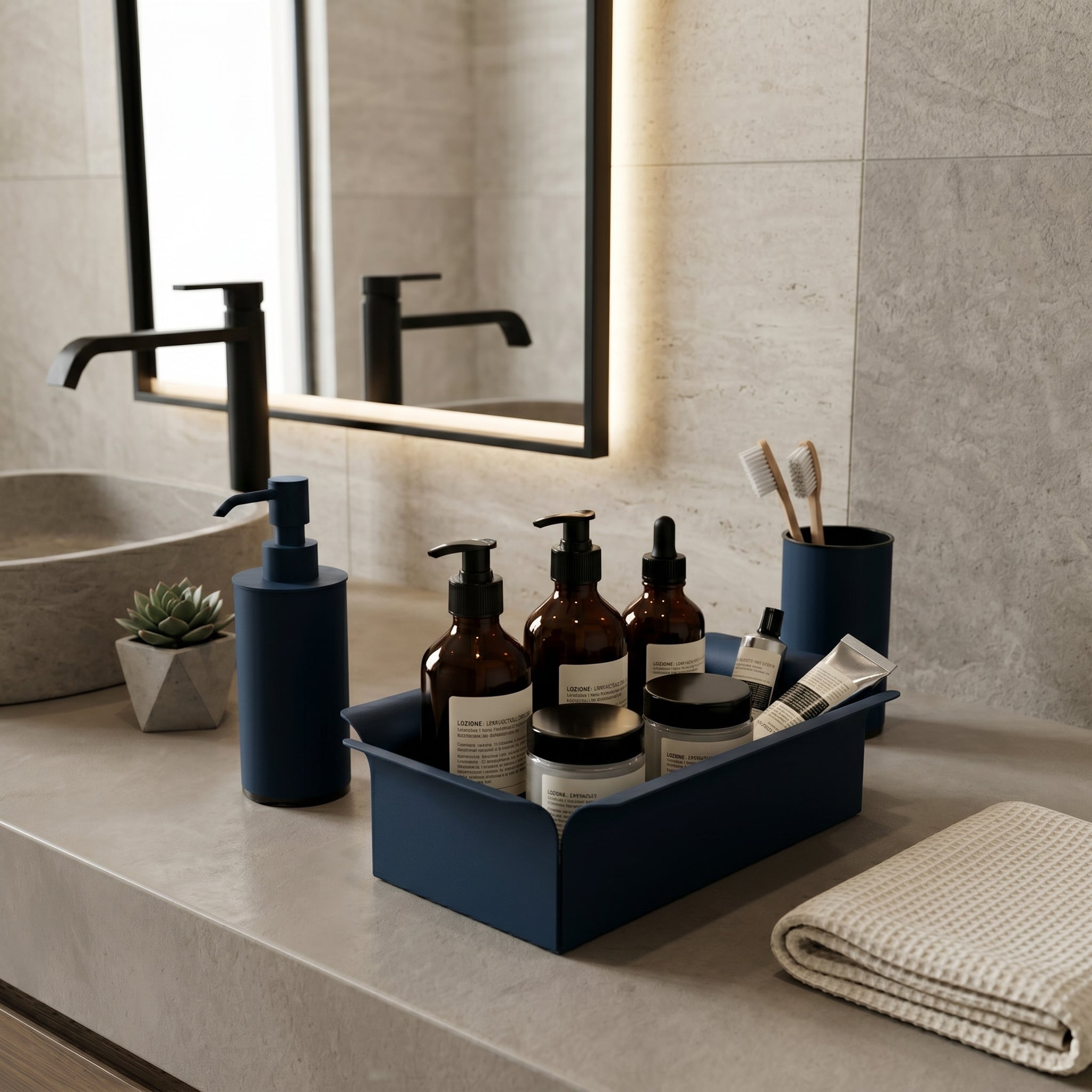 Kit bagno con organizer - organizer  Rio · dispenser Clelia · bicchiere Divo