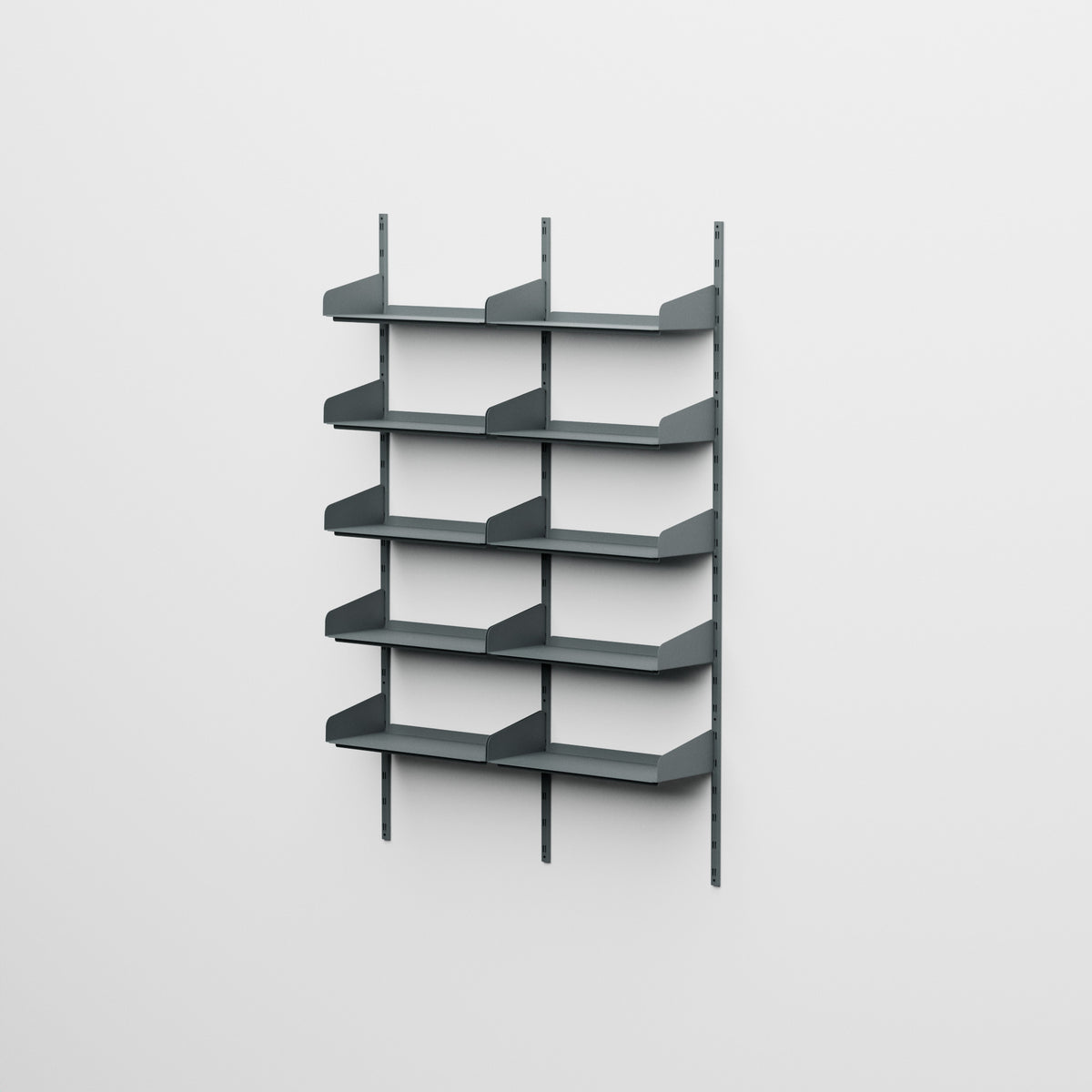 Linnea - Sistema modular de pared con 10 estantes de 60 cm, tramo doble - Gris basalto (RAL7012)