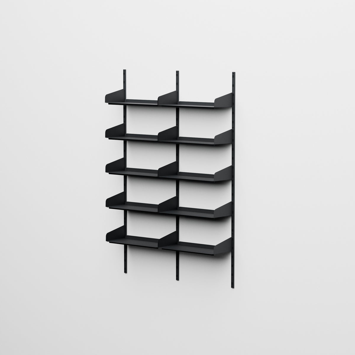 Linnea - Sistema modular de pared 10 estantes de 60 cm, tramo doble - Negro grafito (RAL9011)