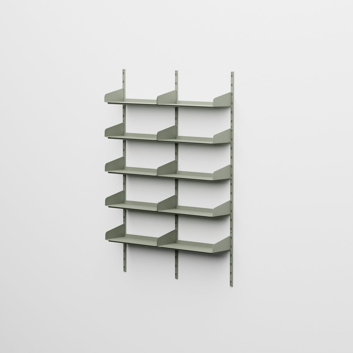 Linnea - Sistema modular de pared con 10 estantes de 60 cm, módulo doble - Verde fósil (RAL7033)
