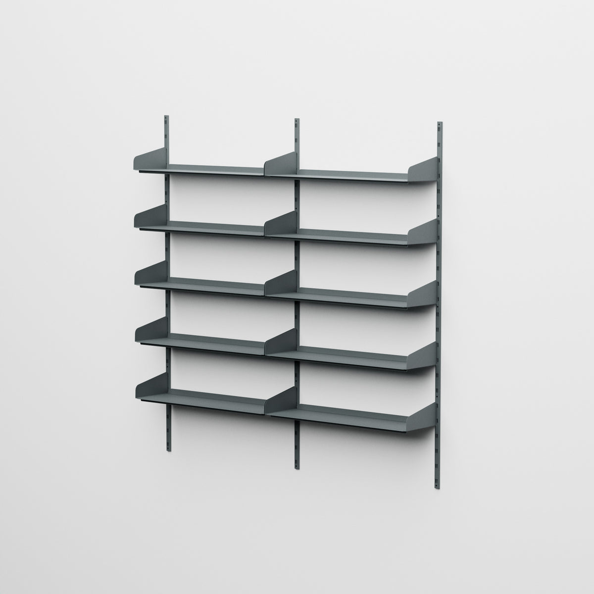 Linnea - Sistema modular de pared 10 estantes de 90 cm, tramo doble - Gris basalto (RAL7012)