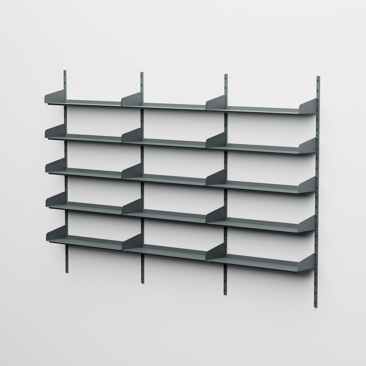 Linnea - Sistema modular de pared 15 estantes de 90 cm, tramo triple - Gris basalto (RAL7012)