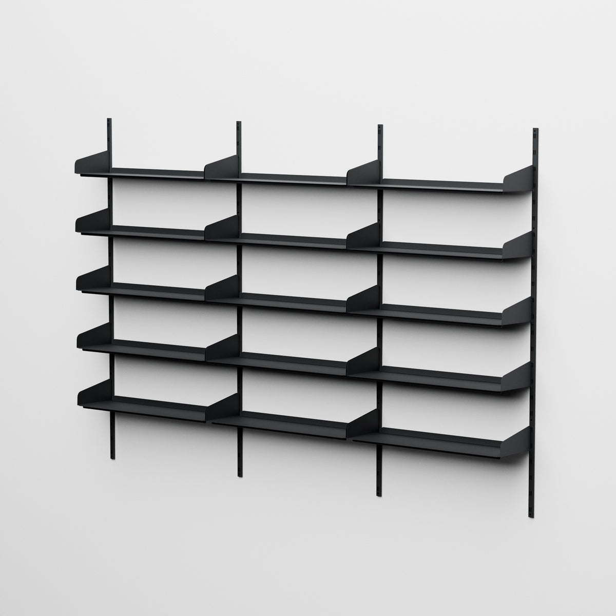 Linnea - Sistema modular de pared 15 estantes de 90 cm, tramo triple - Negro grafito (RAL9011)