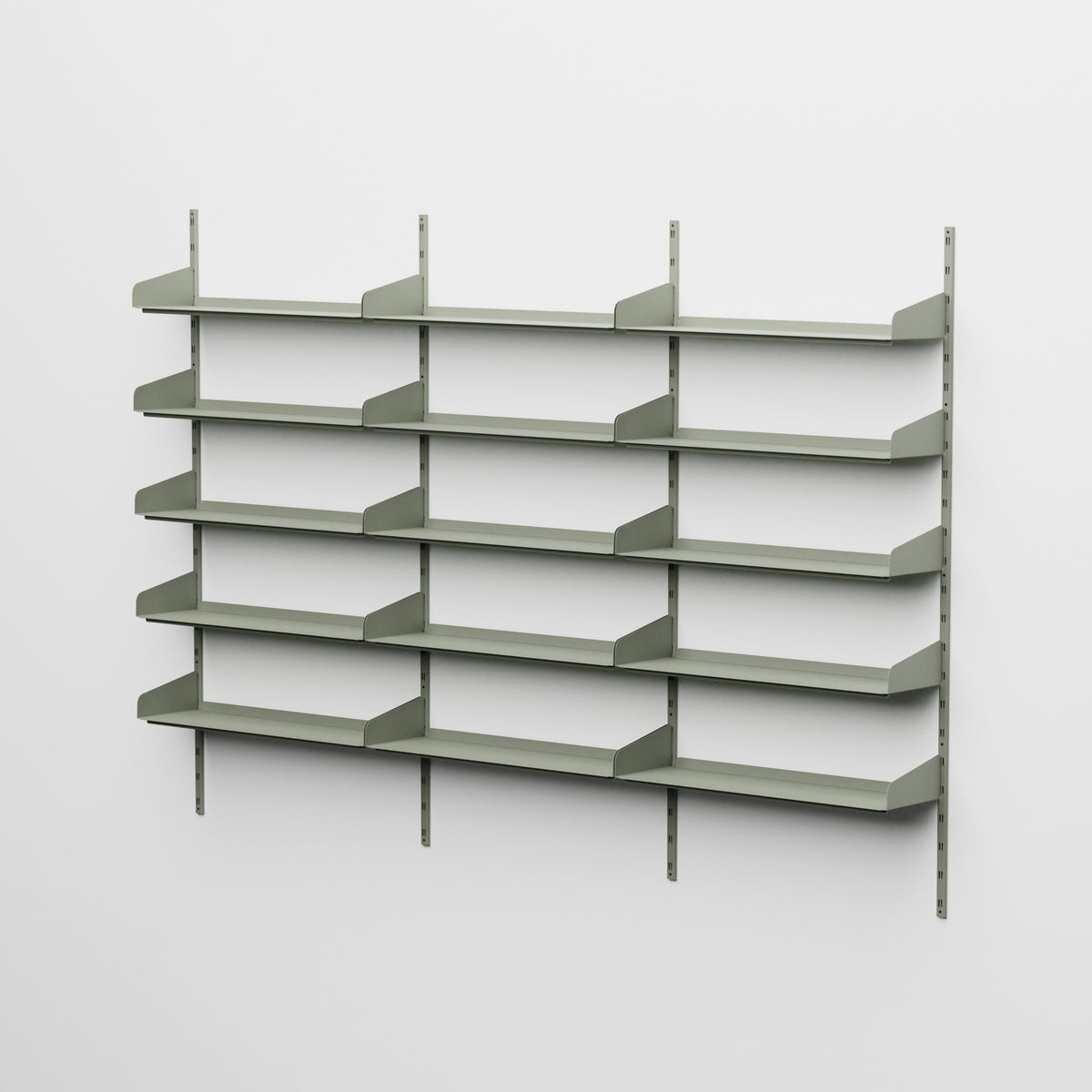 Linnea - Sistema modular de pared con 15 estantes de 90 cm, módulo triple - Verde fósil (RAL7033)