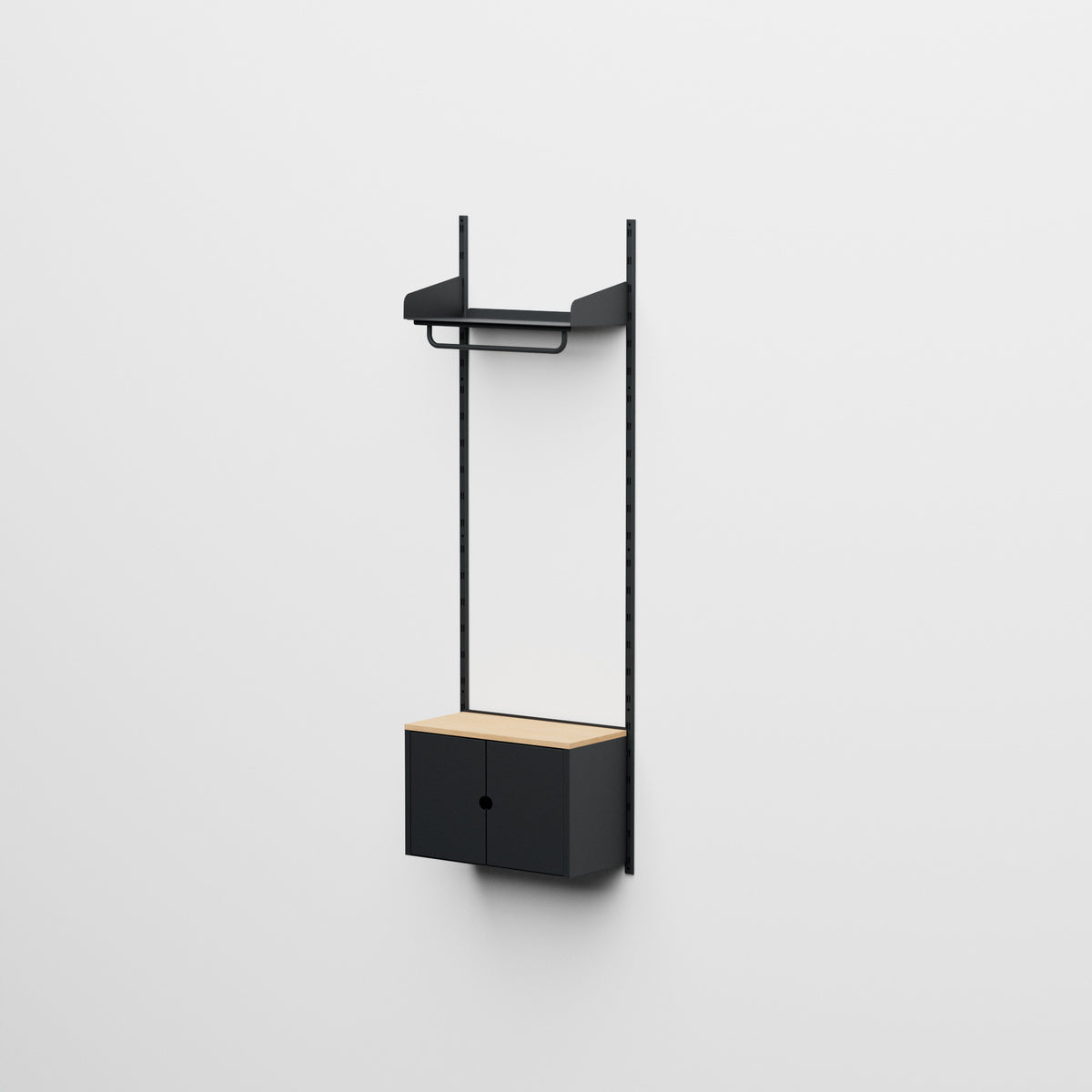 Linnea - Sistema Modular de Pared con Barra para Colgar Ropa y Módulo Contenedor, Tramo Único (ancho 60 cm)