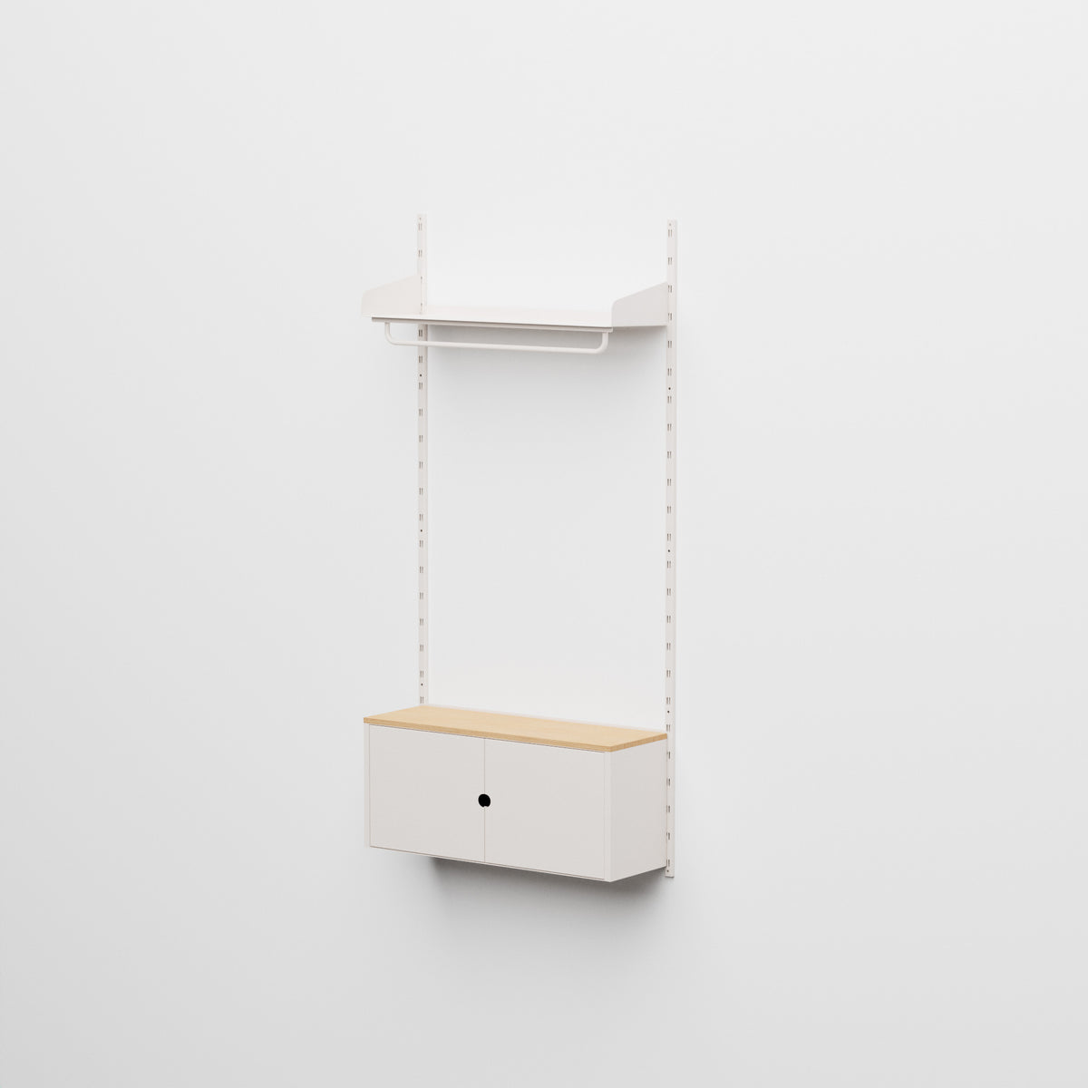 Linnea - Sistema Modular de Pared con Barra para Colgar y Módulo Contenedor, Tramo Único (ancho 90 cm) - Blanco Concha (RAL9001)