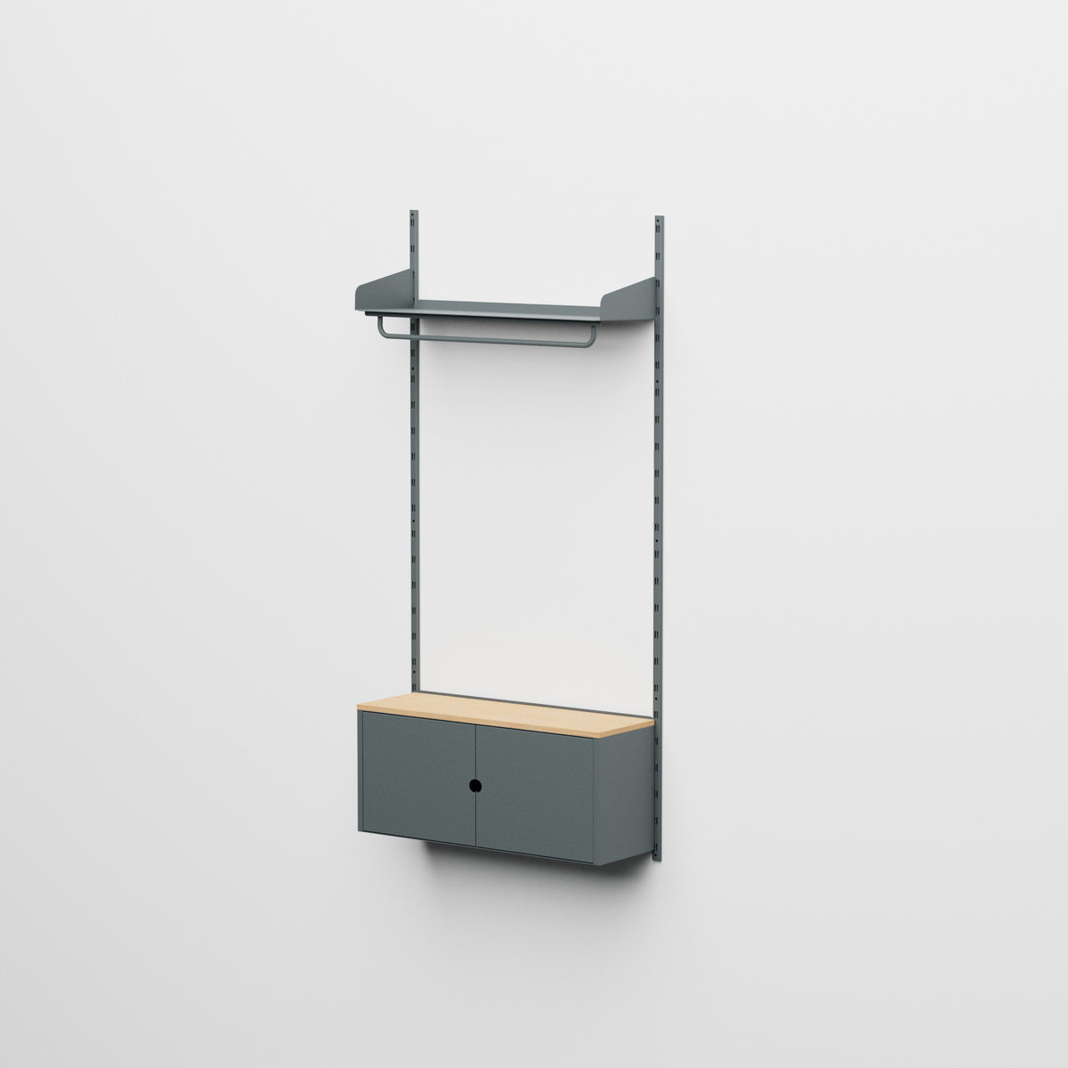 Linnea - Sistema Modular de Pared con Barra para Colgar y Módulo Contenedor, Tramo Único (ancho 90 cm) - Gris Basalto (RAL7012)