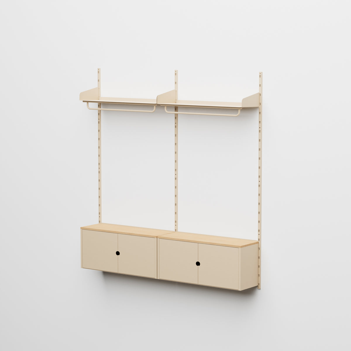 Linnea - Système mural modulaire avec 2 barres de penderie et 2 modules de rangement, double travée (largeur 90 cm) - Beige Luxor