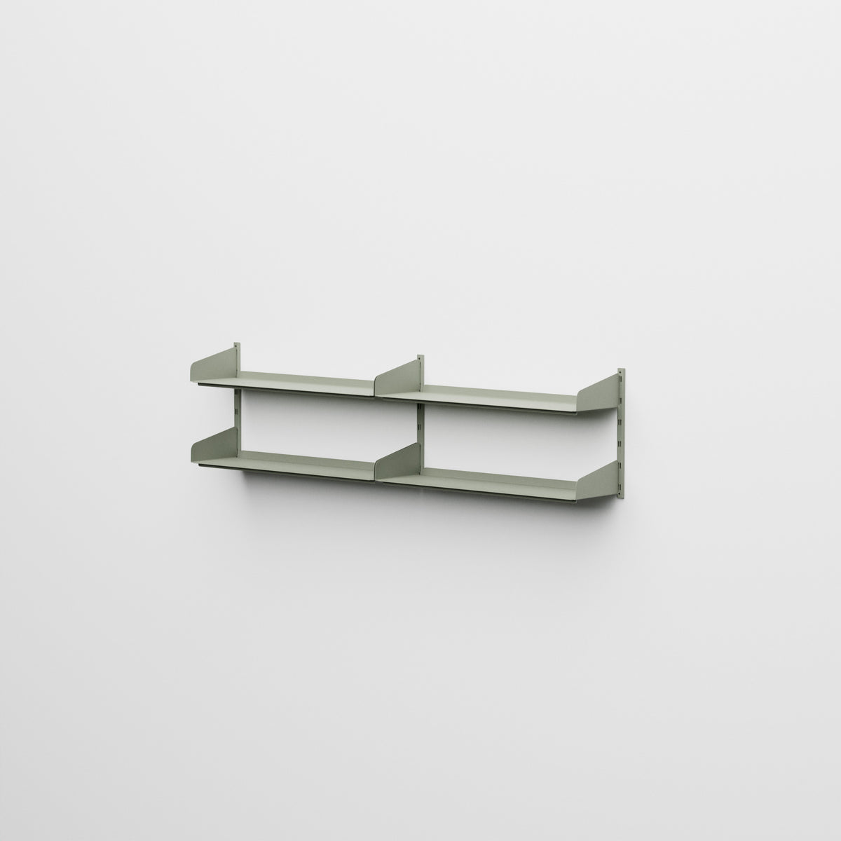Linnea - Sistema modular de pared con 4 estantes de 90 cm, módulo doble - Verde fósil (RAL7033)