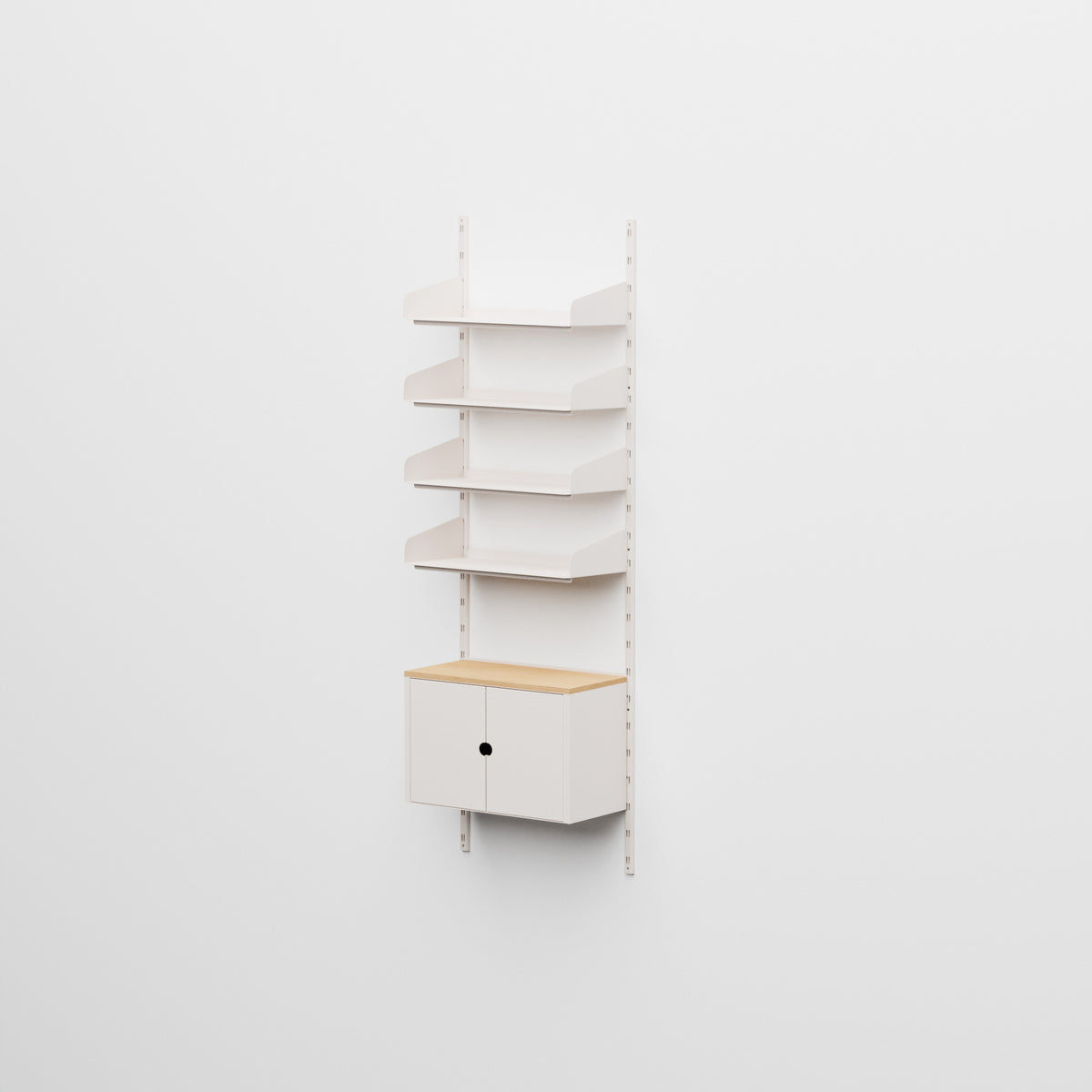 Linnea - Sistema Modular de Pared - 4 Estantes de 60 cm y Módulos de Almacenaje, Tramo Único - Blanco Concha (RAL9001)