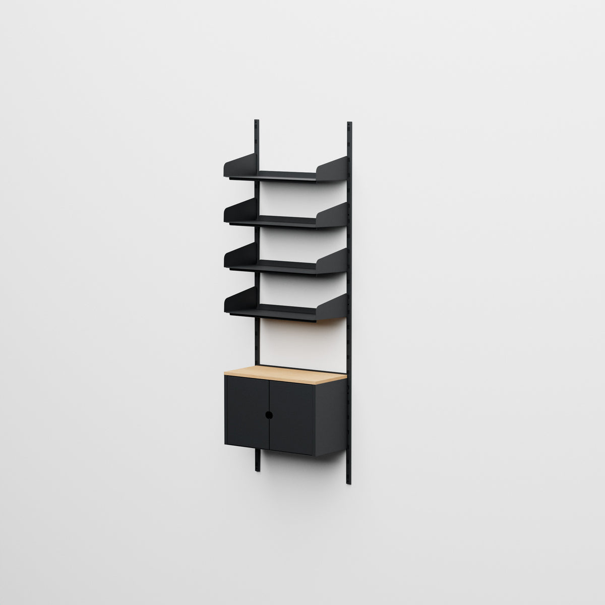 Linnea - Sistema Modular de Pared - 4 Estantes de 60 cm y Módulos de Almacenaje, Tramo Único - Negro Grafito (RAL9011)