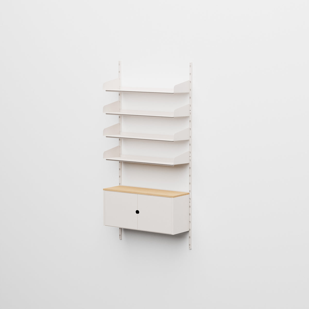 Linnea - Sistema Modular de Pared - 4 Estantes de 90 cm y Módulos de Almacenaje, Tramo Único - Blanco Concha (RAL9001)