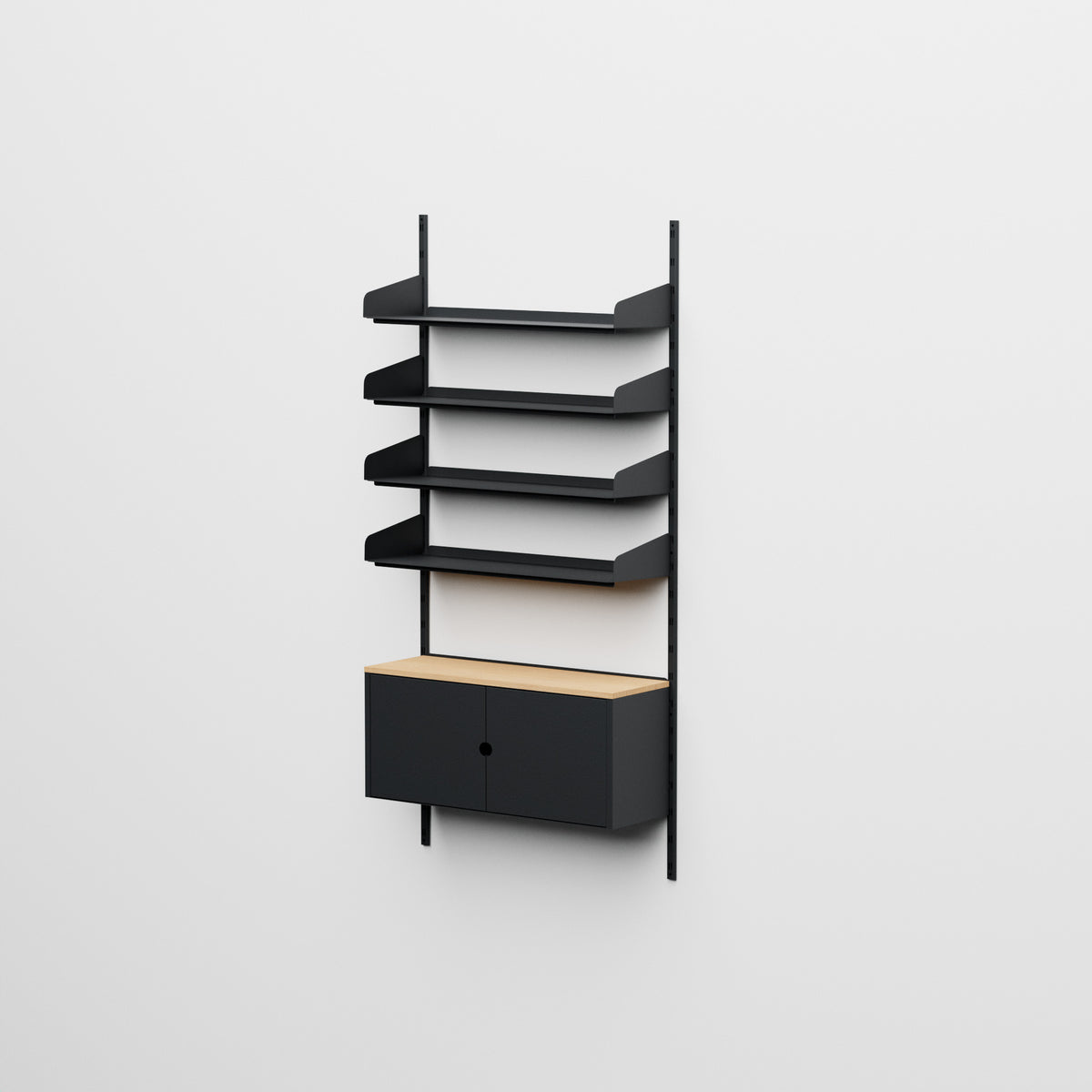 Linnea - Sistema Modular de Pared - 4 Estantes de 90 cm y Módulos de Almacenaje, Tramo Único - Negro Grafito (RAL9011)