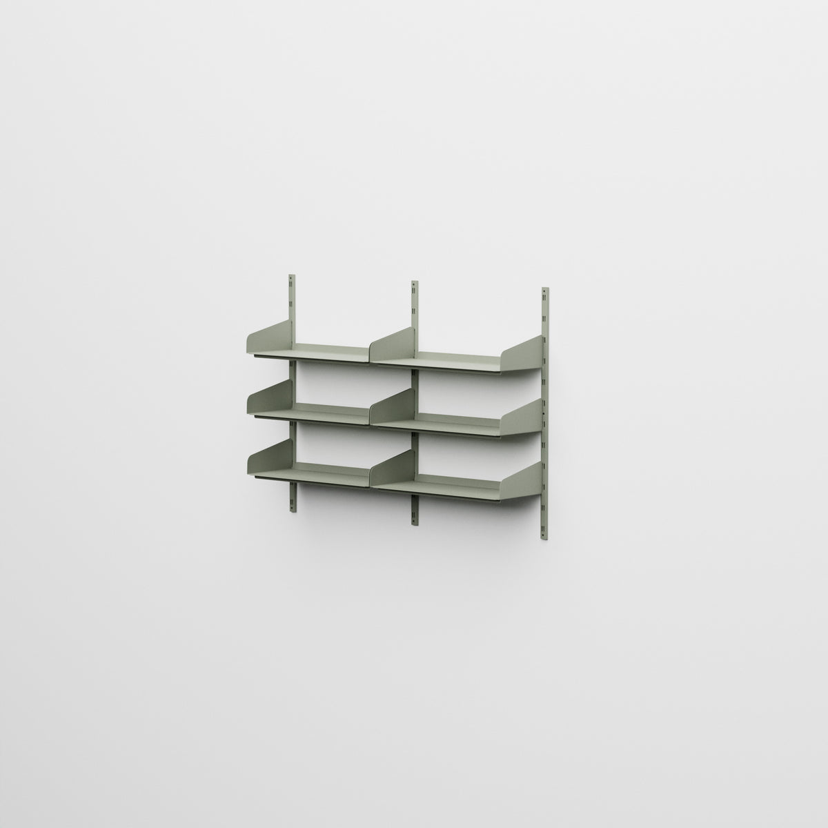 Linnea - Sistema modular de pared con 6 estantes de 60 cm, módulo doble - Verde fósil (RAL7033)