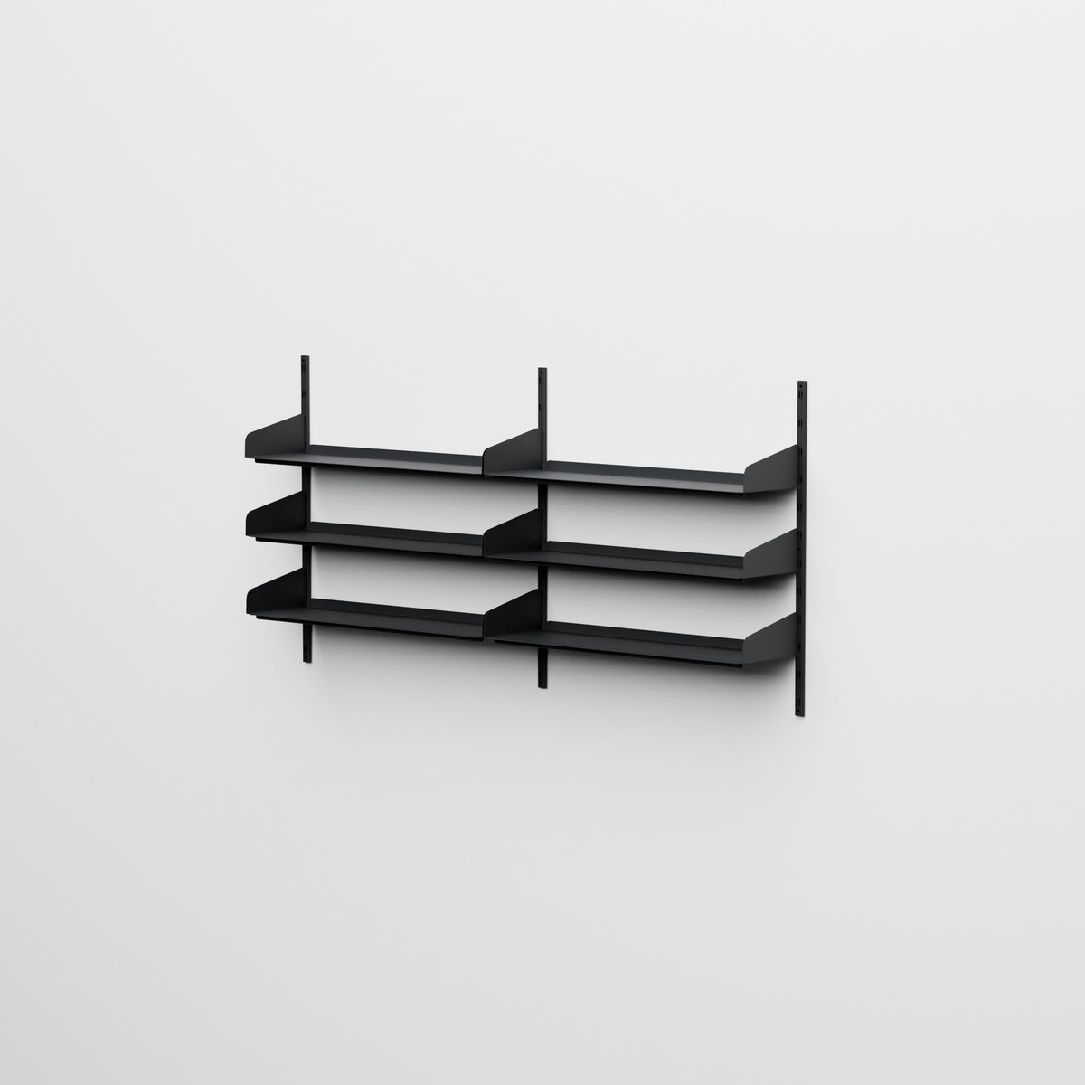 Linnea - Sistema modular de pared con 6 estantes de 90 cm, tramo doble - Negro Grafito (RAL9011)