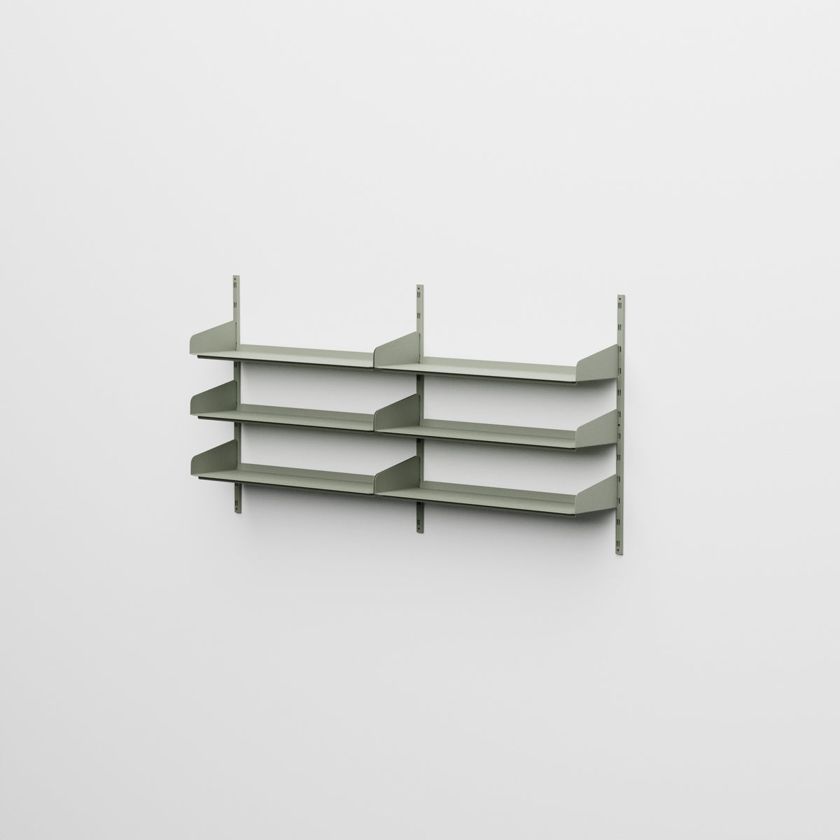 Linnea - Sistema modular de pared con 6 estantes de 90 cm, módulo doble - Verde fósil (RAL7033)