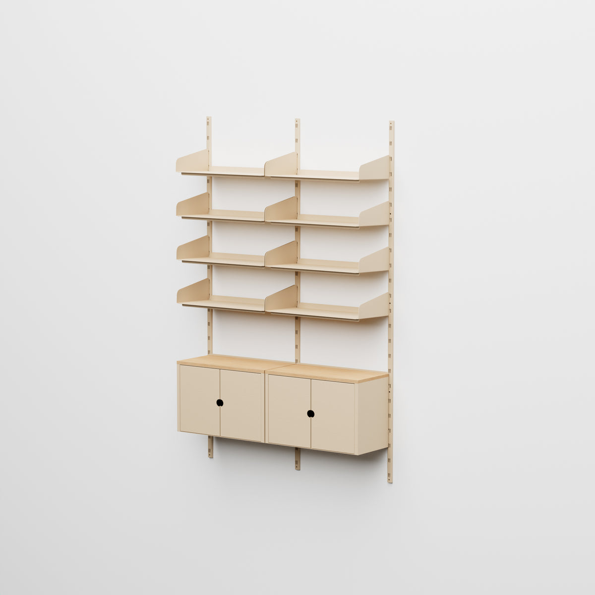 Linnea - Système modulaire mural - 8 étagères de 60 cm et 2 modules de rangement, travée double - Beige Luxor (COD01183)